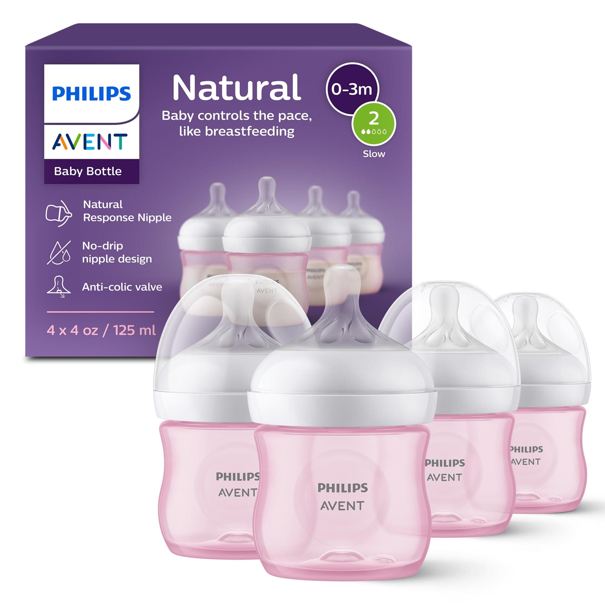 Philips Avent Natural Baby Bottles, Slow Flow, 4 oz, BPA-Free, 4-Pack — product image 1