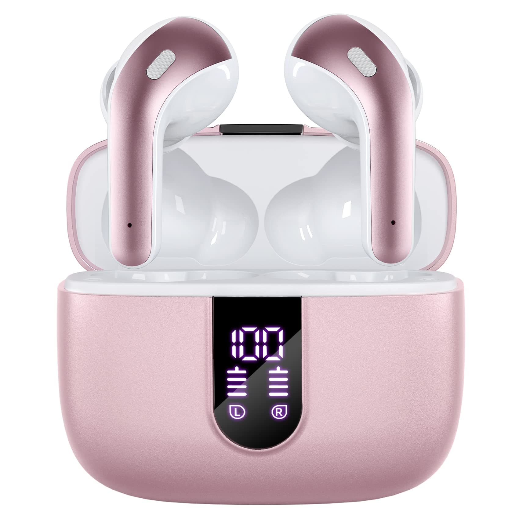 TAGRY Bluetooth Headphones True Wireless Earbuds 60H Playback LED Power Display Earphones with Wireless Charging Case IPX5 Waterproof in-Ear Ear buds with Mic for TV Smart Phone Laptop Computer Sports — product image 1