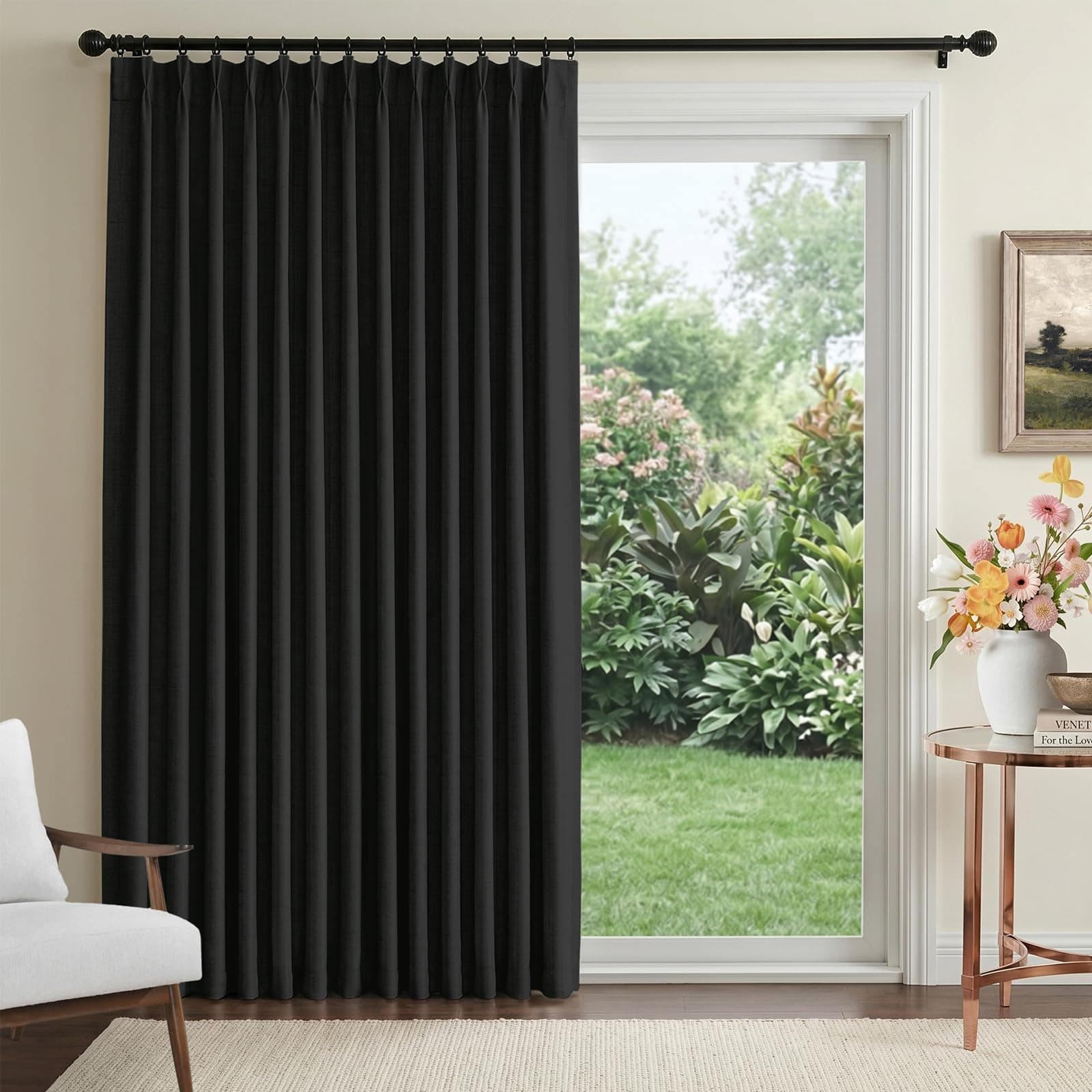 Linen Textured Pinch Pleated Curtains 108 inches long 60 Inch Wide — product image 1