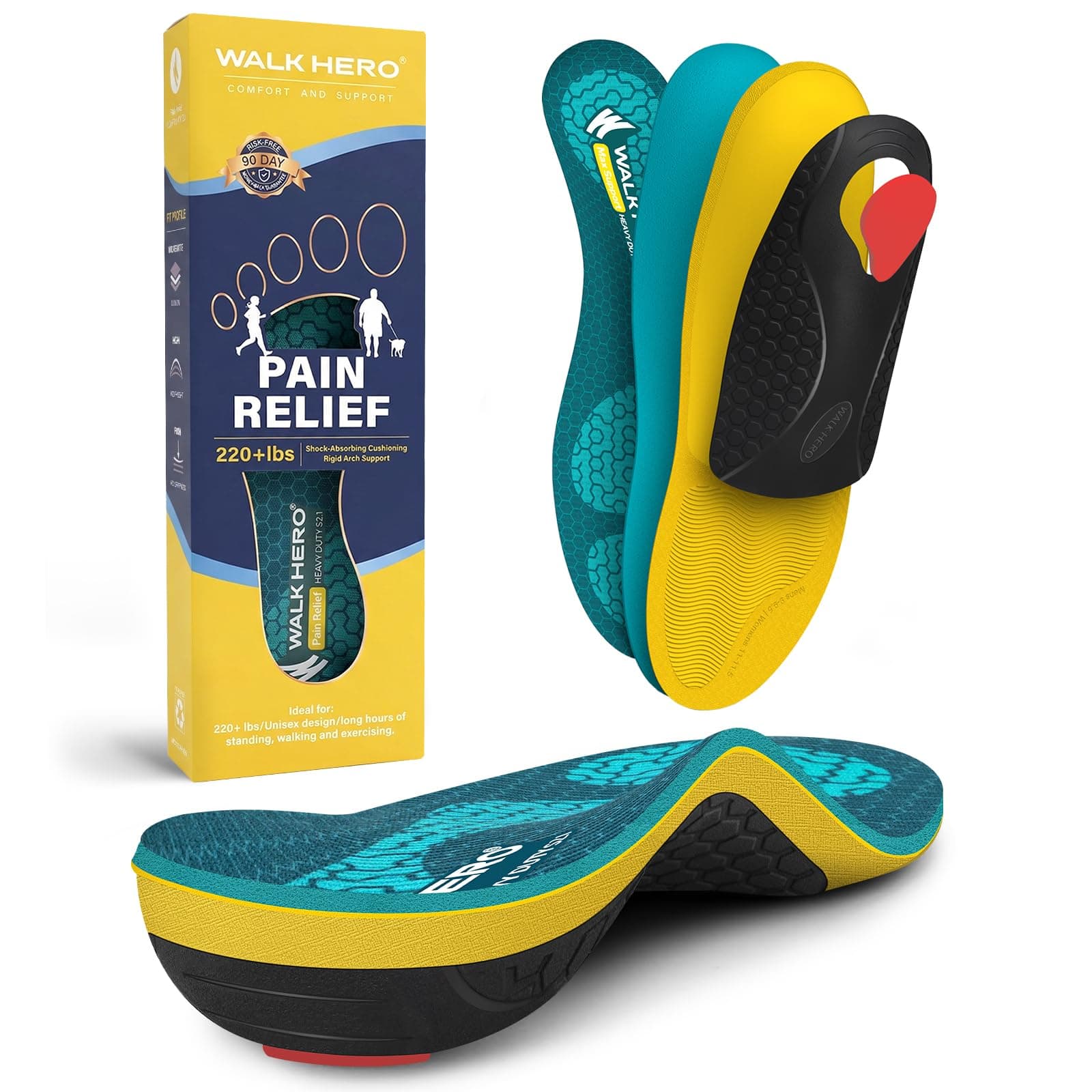 WalkHero Heavy Duty Plantar Fasciitis Insoles, 220+lbs Shoe Insoles — product image 1