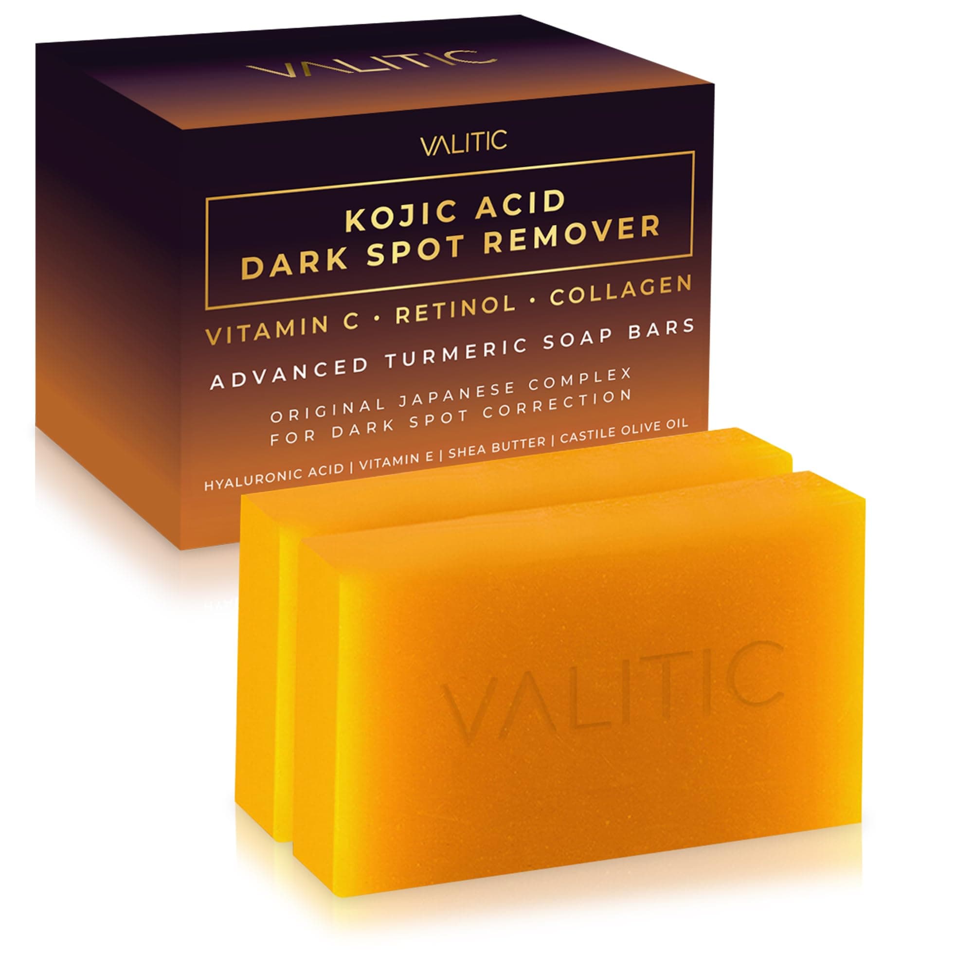 VALITIC Kojic Acid Dark Spot Remover Soap Bars, Turmeric Bar Soaps 2 Pack — product image 1