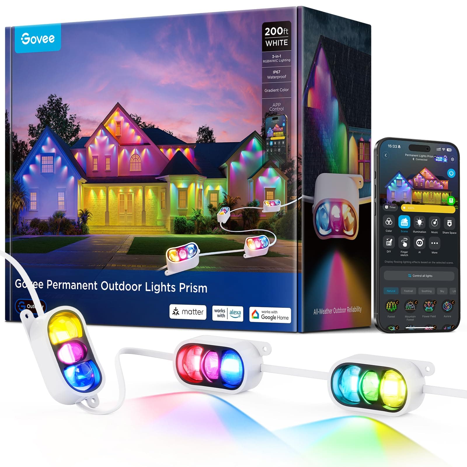 Govee Permanent Outdoor Lights Prism 200ft, White — product image 1