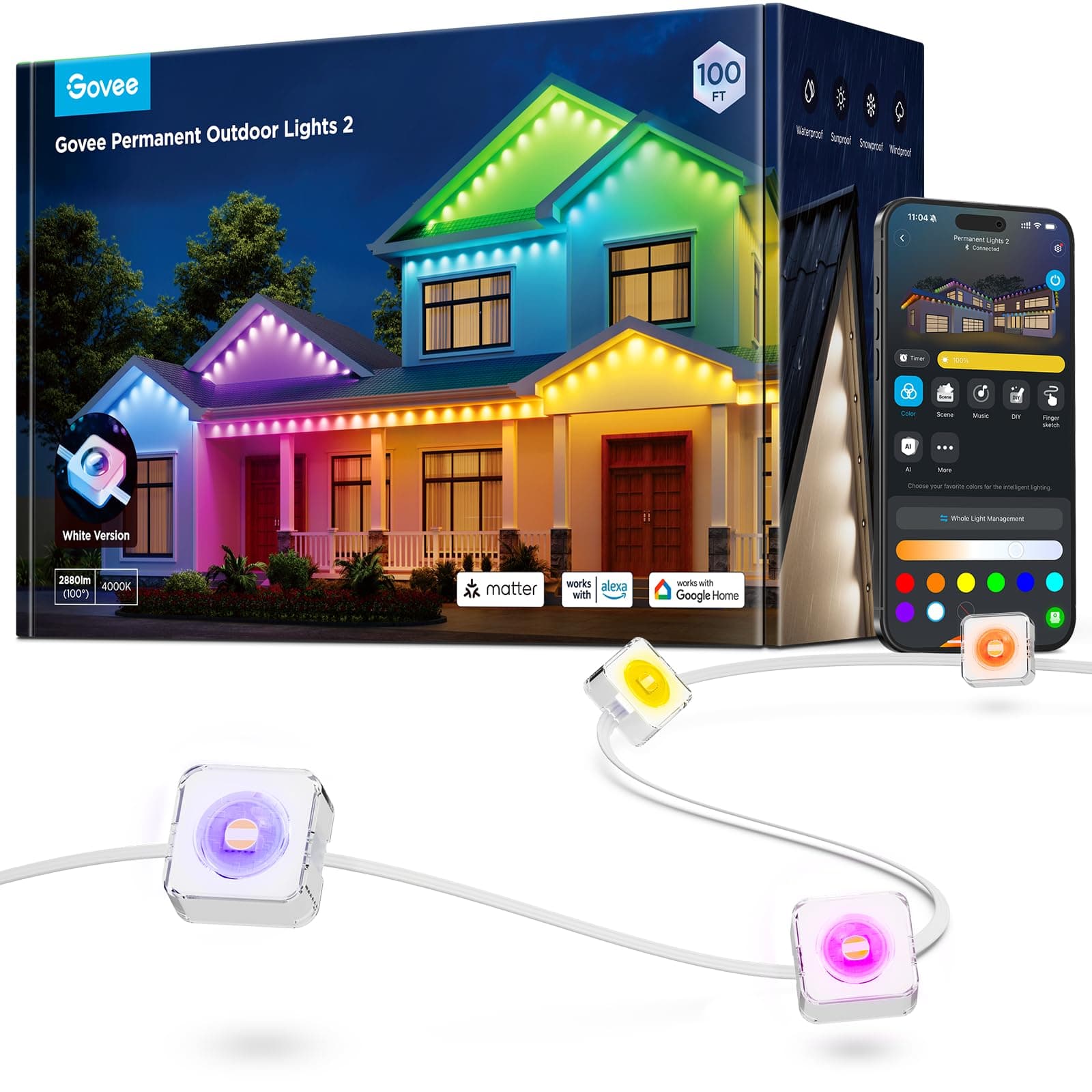 Govee Permanent Outdoor Lights 2, 100ft RGBIC Outdoor Lights with 100 Modes — product image 1