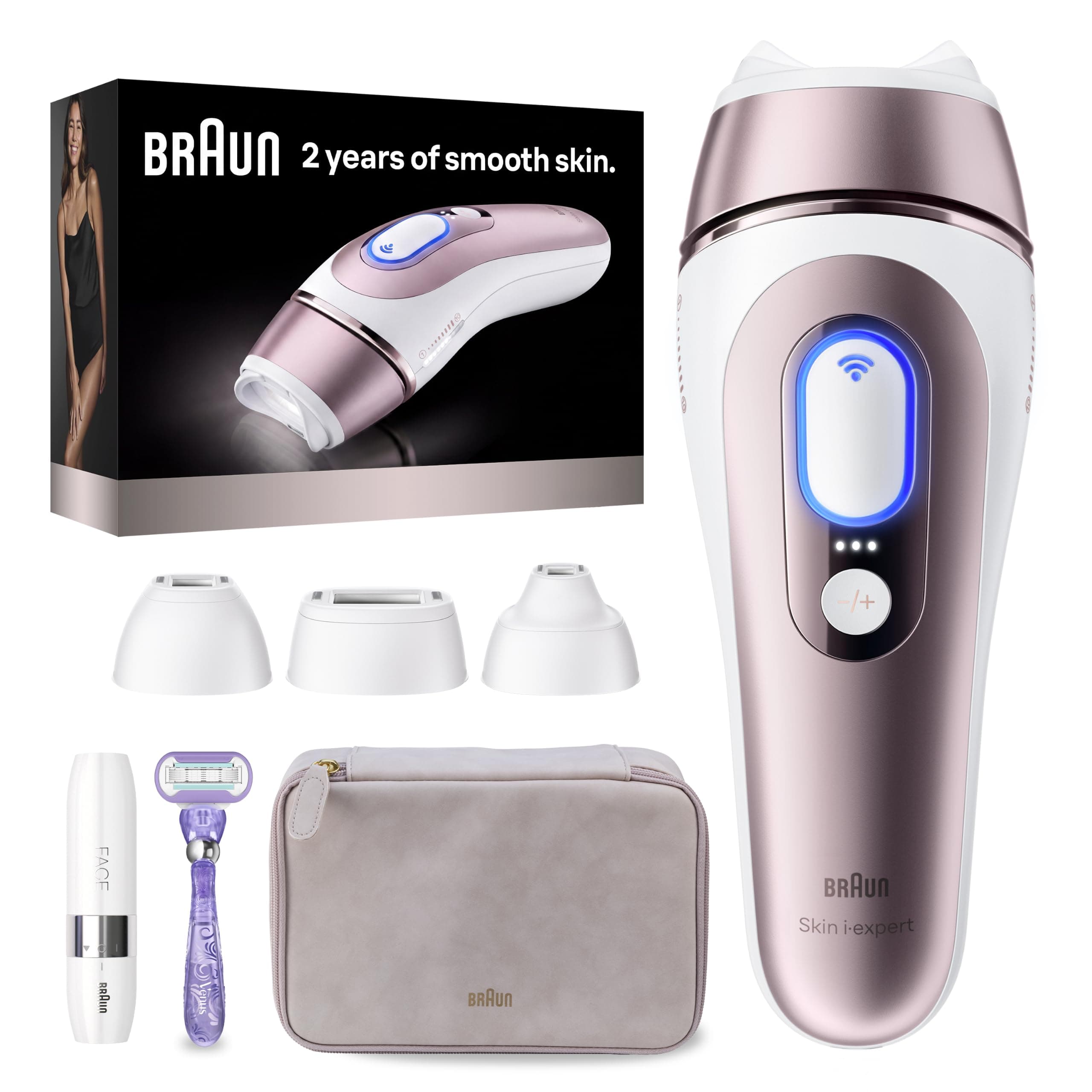 Braun Skin i-Expert Smart IPL PL7219 at Home Laser Hair Removal for Women and Men with App, Premium Pouch, Venus Razor, 2 Smart Heads, Facial Trimmer — product image 1
