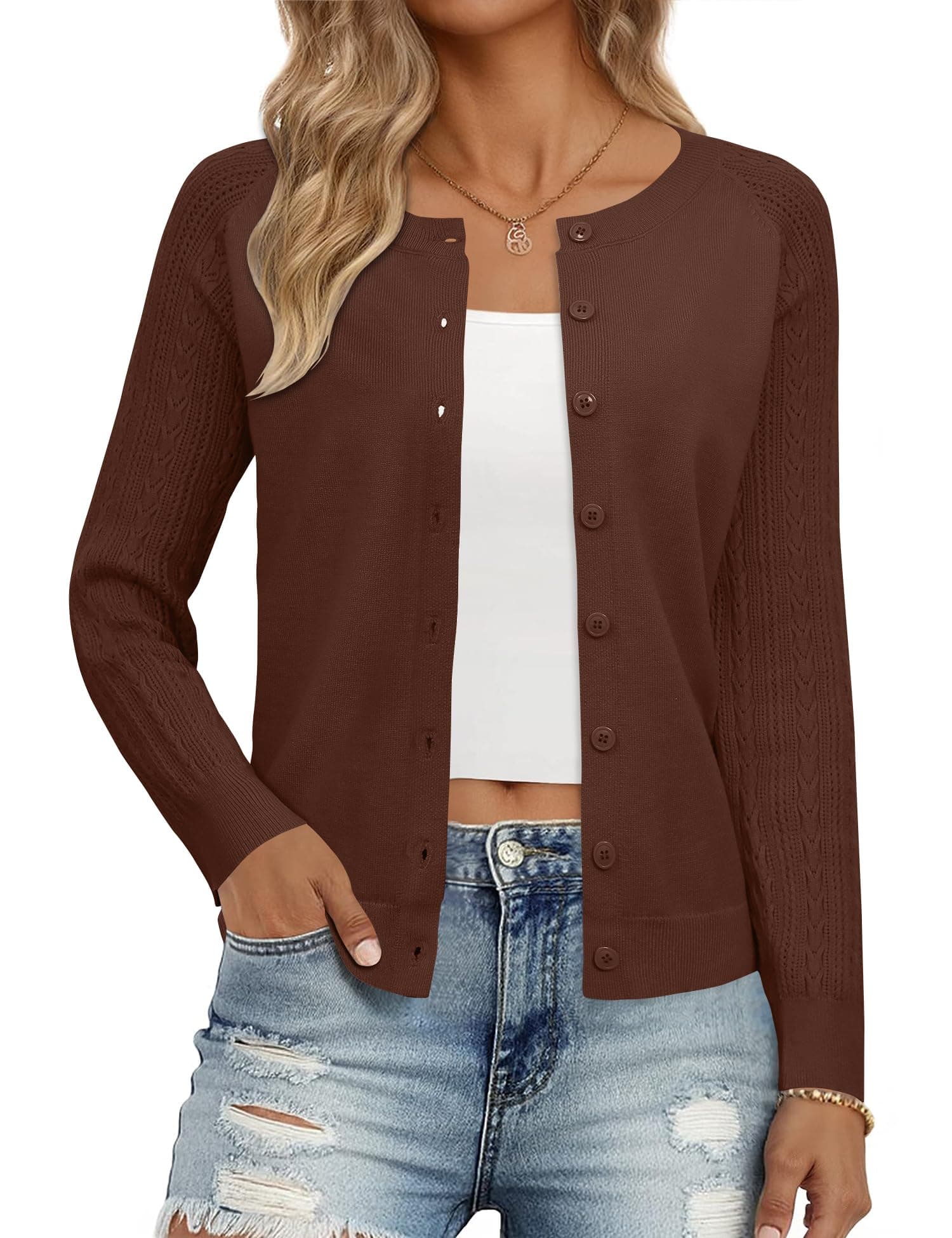 Ivicoer Cardigan Sweaters for Women Button Up Textured Sleeves Cardigans — product image 1