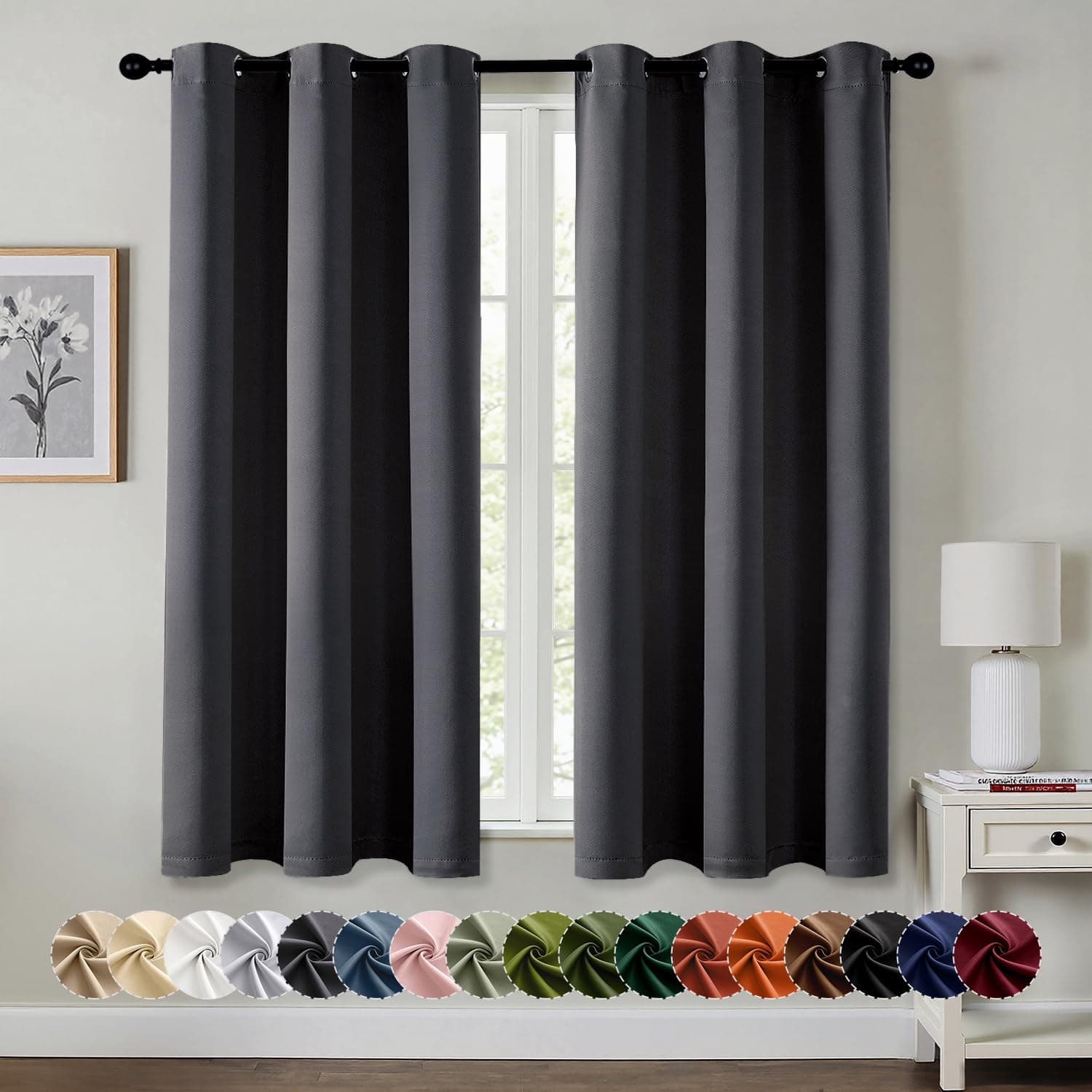 MIULEE Blackout Curtains for Bedroom 2 Panels 40 x 63 Inch Long Dark Grey — product image 1