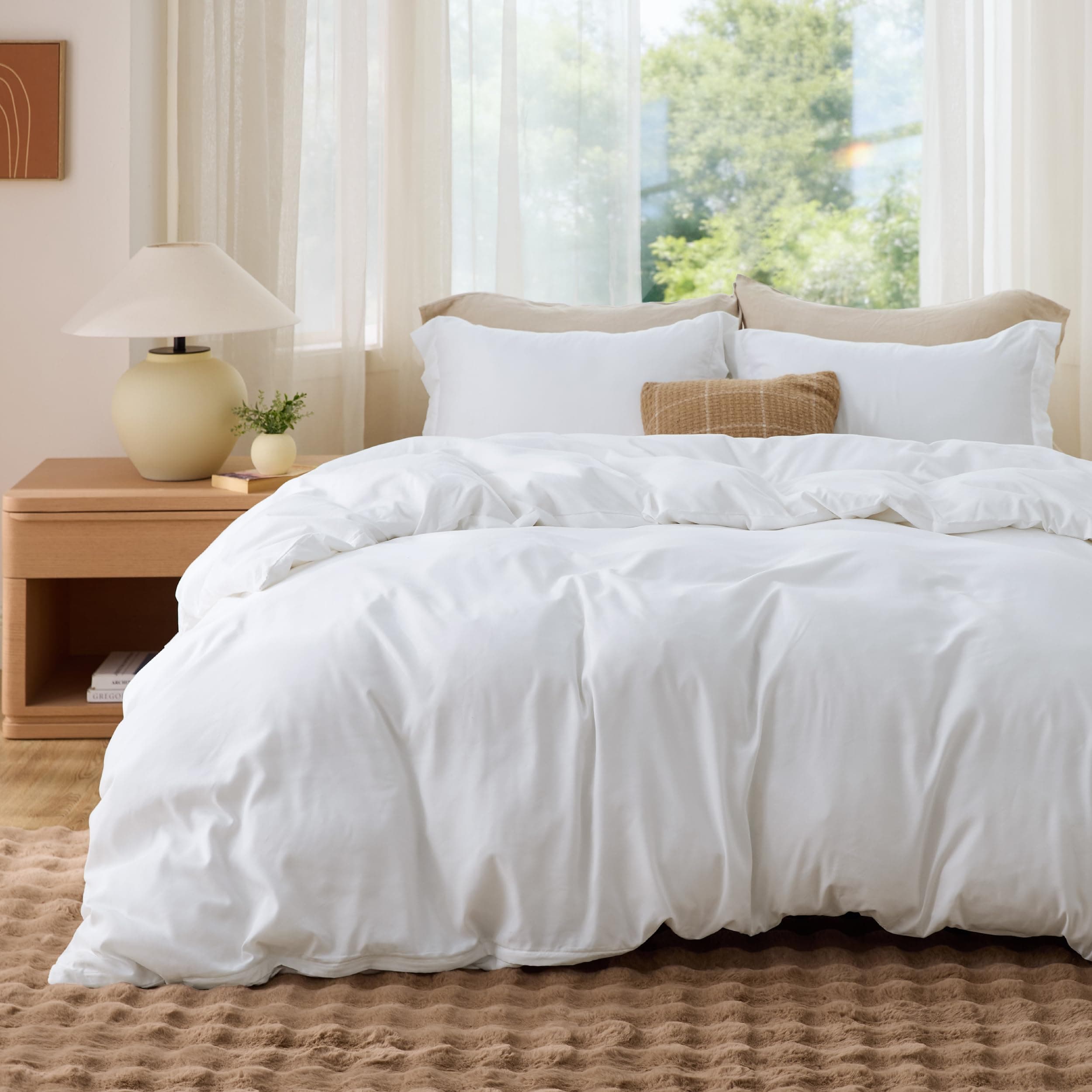 Bedsure White Duvet Cover Queen Size - Soft Double Brushed Bedding Set for Kids & Adults, Zipper Closure, 3 Pieces, Includes 1 Duvet Cover (90"x90") & 2 Pillow Shams, NO Comforter — product image 1