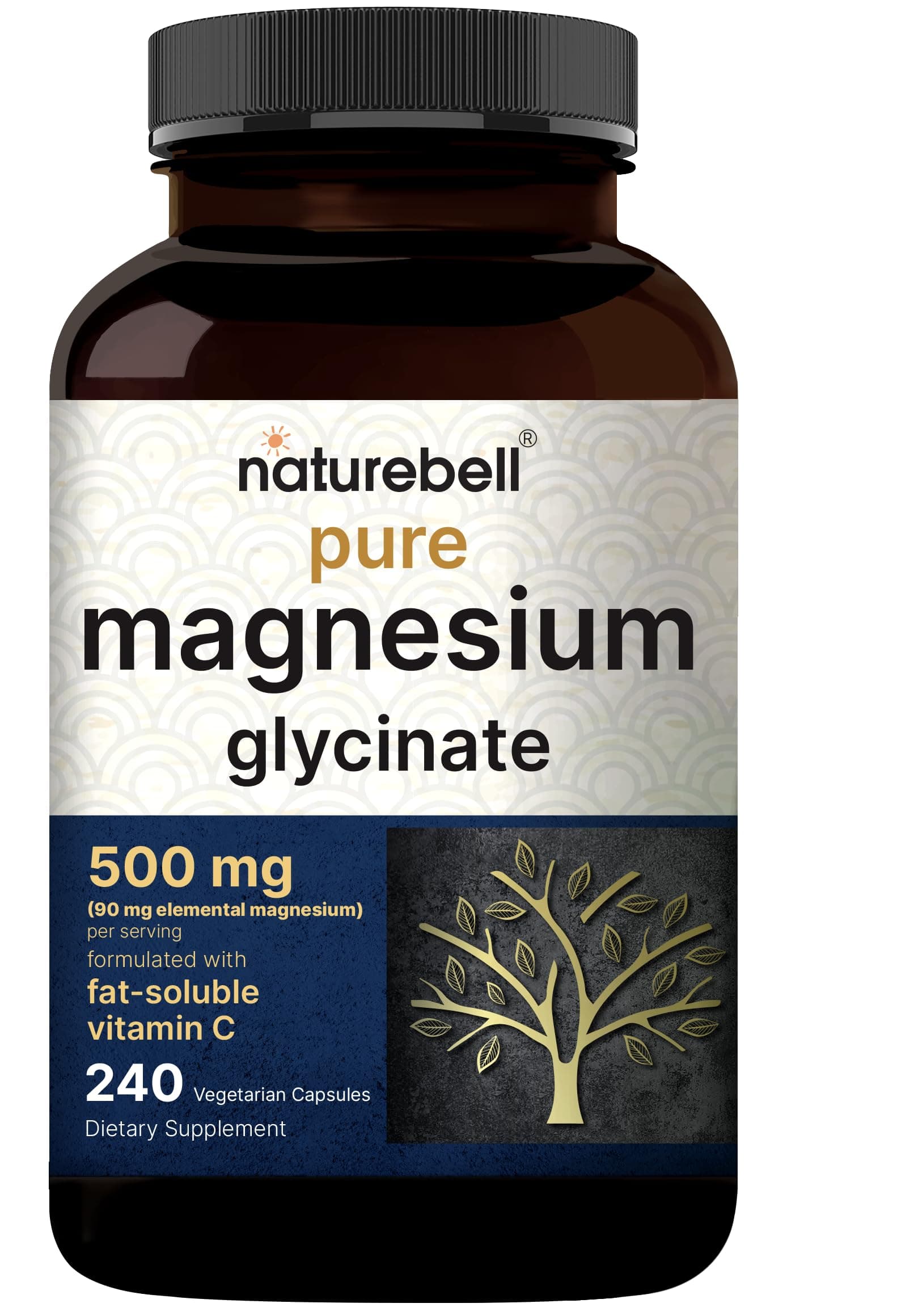 NatureBell Pure Magnesium Glycinate 500mg Per Serving, 240 Veggie Capsules — product image 1