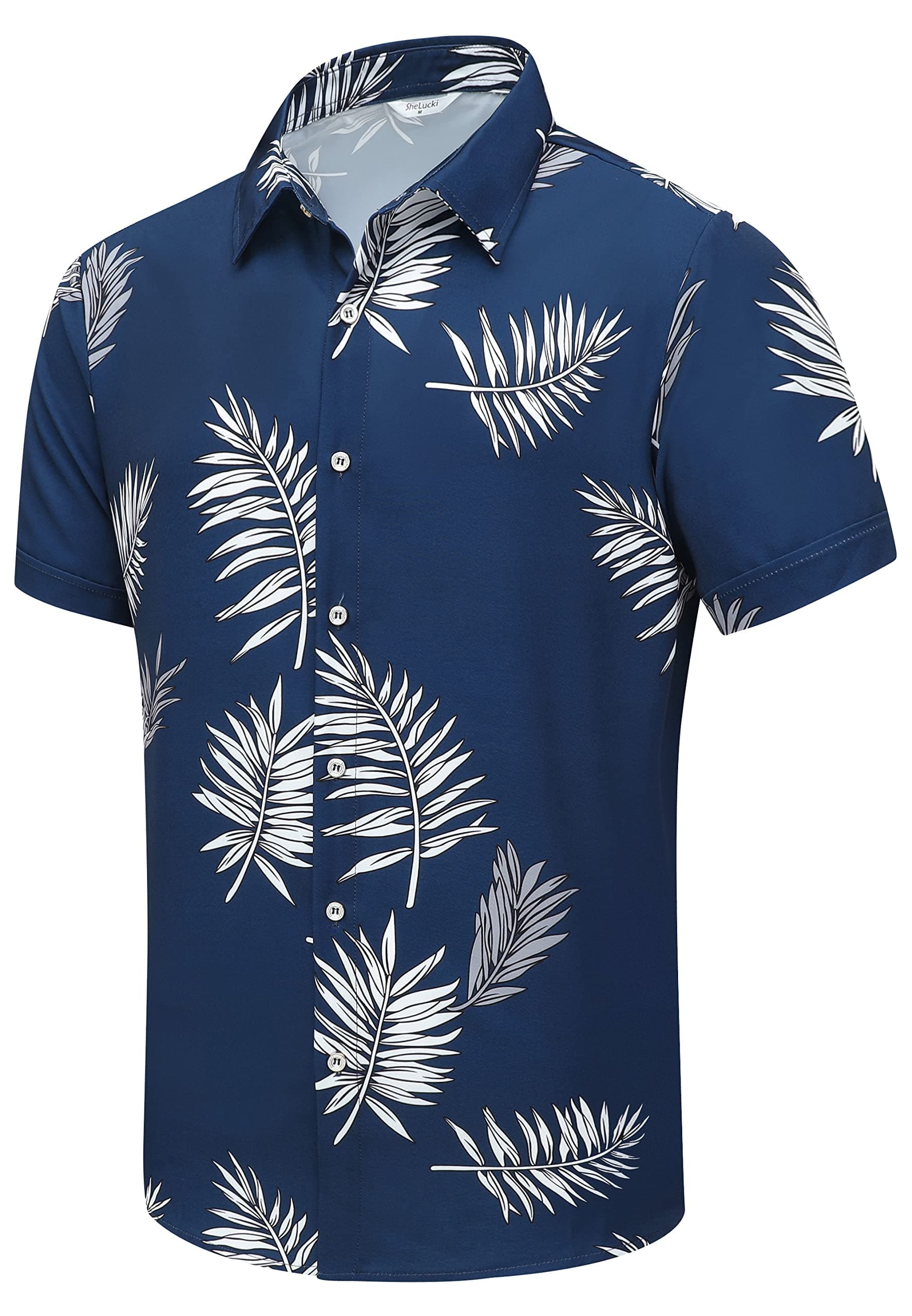 SheLucki Hawaiian Shirt for Men, Unisex Summer Beach Casual Short Sleeve Button Down Shirts, Printed Palmshadow Clothing — product image 1