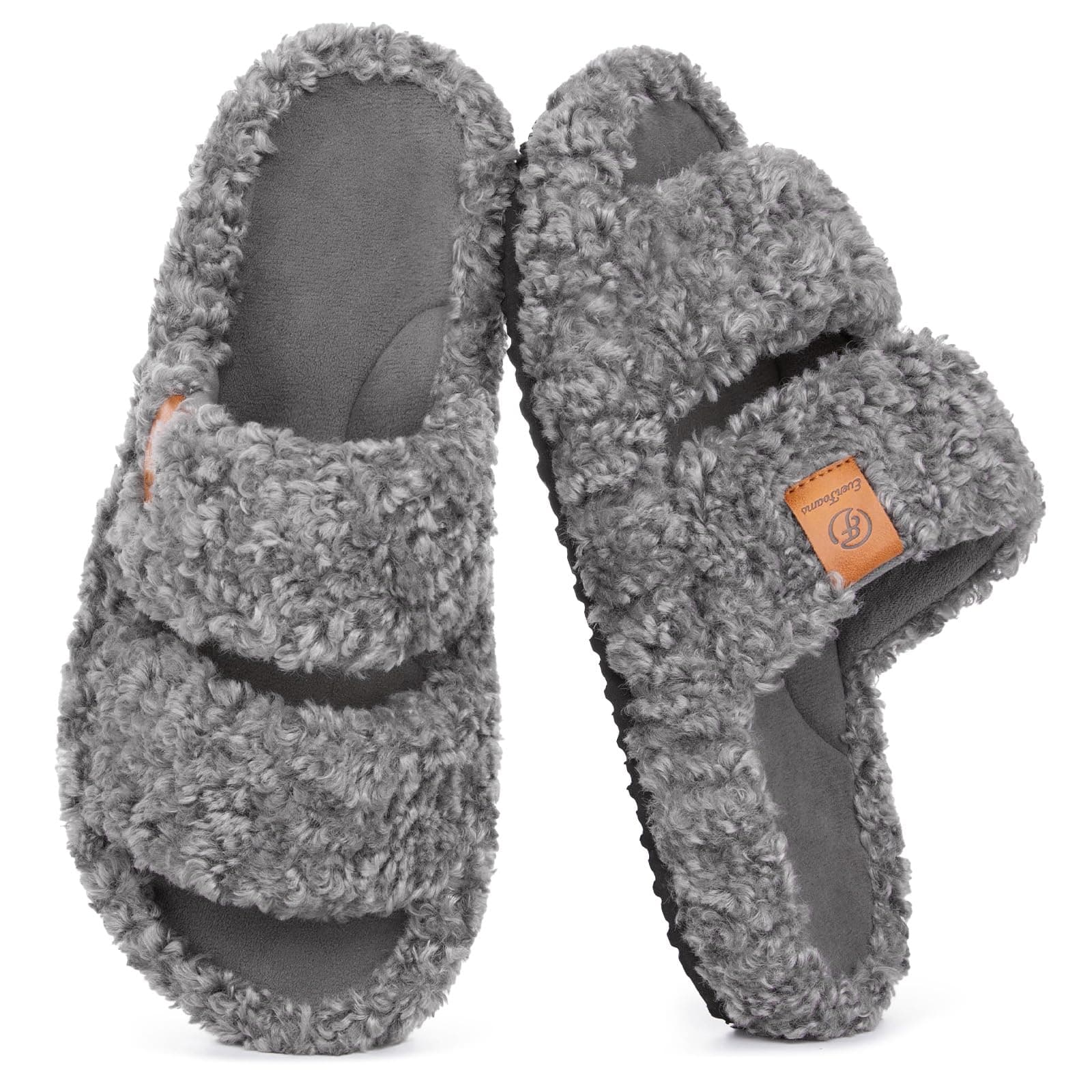 EverFoams Womens Fuzzy Open-toe Slippers Memory Foam Indoor House Shoes — product image 1