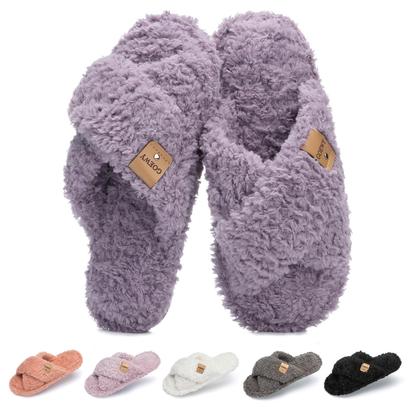 GOEWY Fuzzy Open Toe Slippers for Women Cozy Memory Foam House Shoes Indoor — product image 1